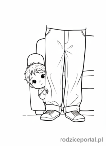 Kolorowanka Emocjonalne - Nieśmiałe dziecko za nogą