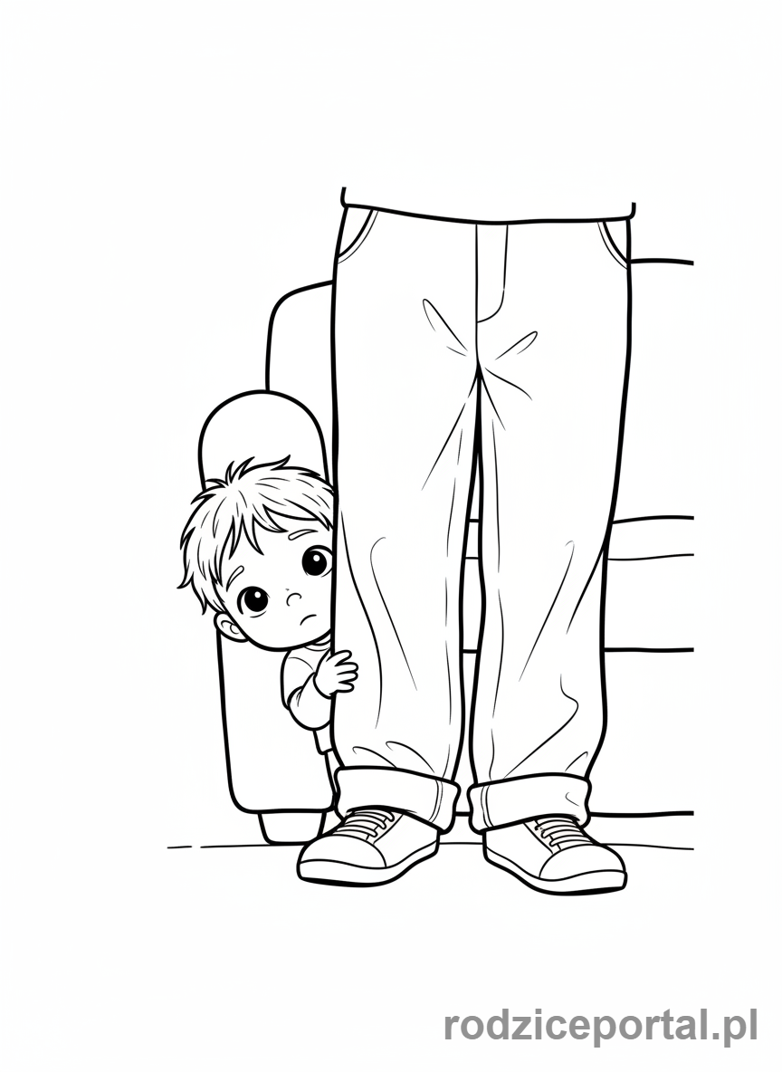 Kolorowanka Emocjonalne - Nieśmiałe dziecko za nogą