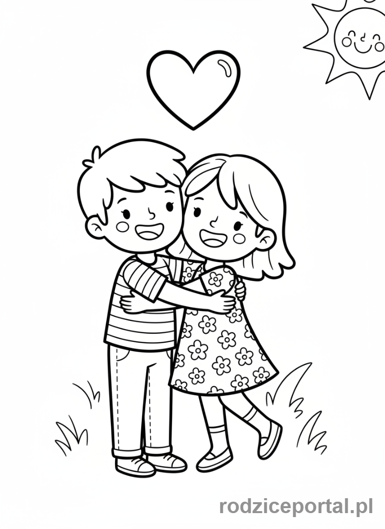 Kolorowanka Emocjonalne - Przyjaciele się przytulają
