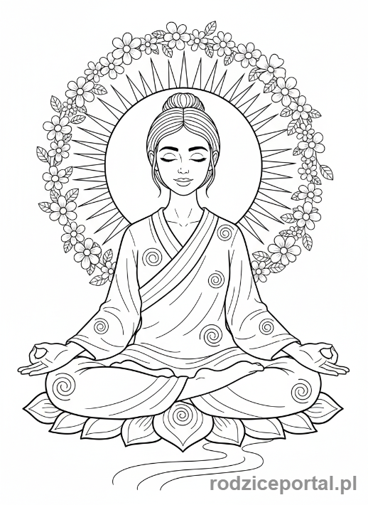 Kolorowanka Emocjonalne - Spokojna postać medytująca
