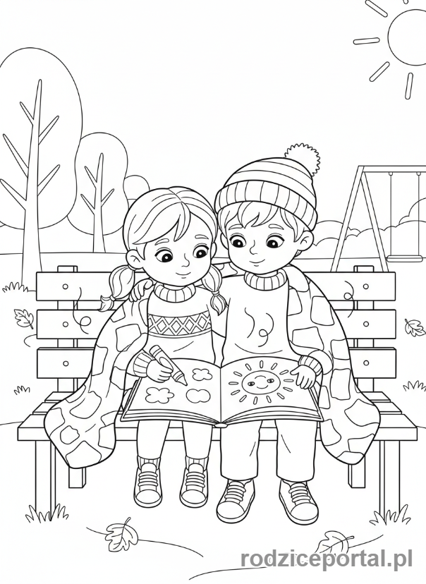 Kolorowanka Empatia Ćwiczenia - Dzielenie się kocem w chłodny dzień