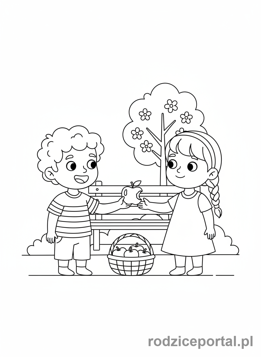 Kolorowanka Empatia Ćwiczenia - Dzielenie się przekąską