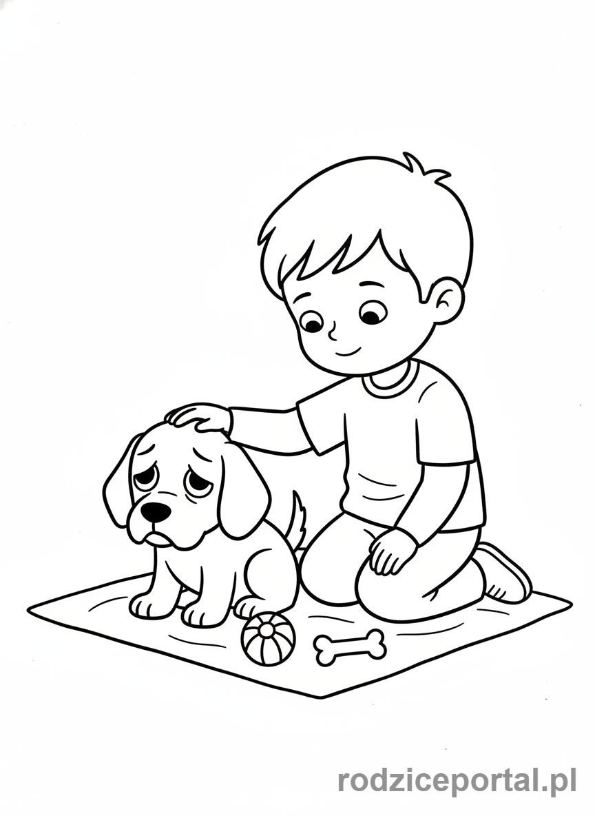 Kolorowanka Empatia Ćwiczenia - Opieka nad smutnym zwierzakiem