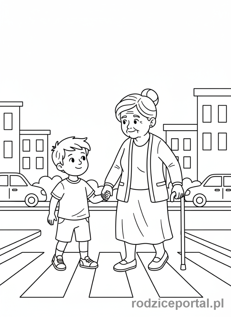 Kolorowanka Empatia Ćwiczenia - Pomoc starszej osobie