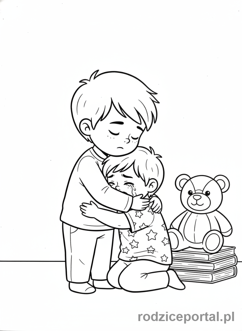 Kolorowanka Empatia Ćwiczenia - Przytulanie płaczącego przyjaciela