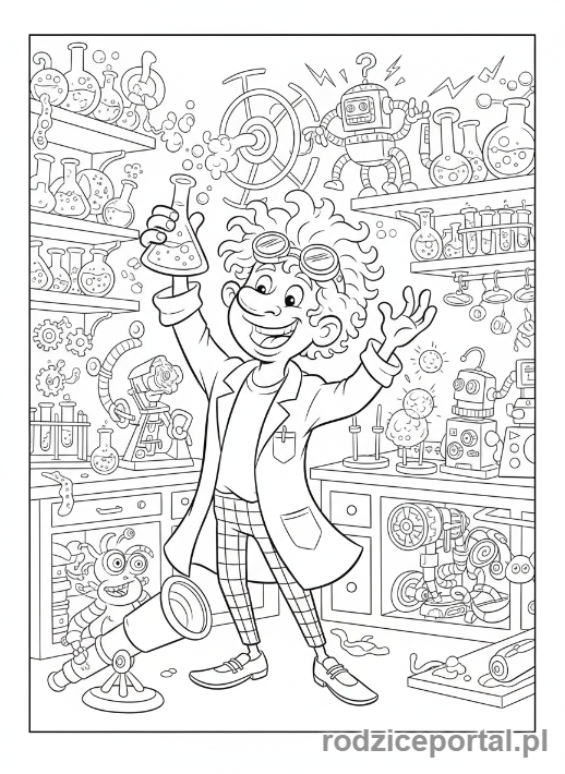 Kolorowanka Fabryka - Wynalazca w laboratorium