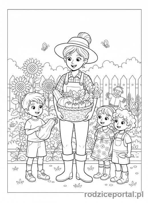 Kolorowanka Farma Edukacyjna - Farmerka i warzywa