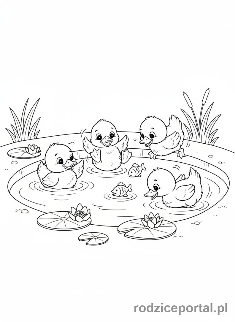 Kolorowanka Farma Edukacyjna - Kaczatka w stawie