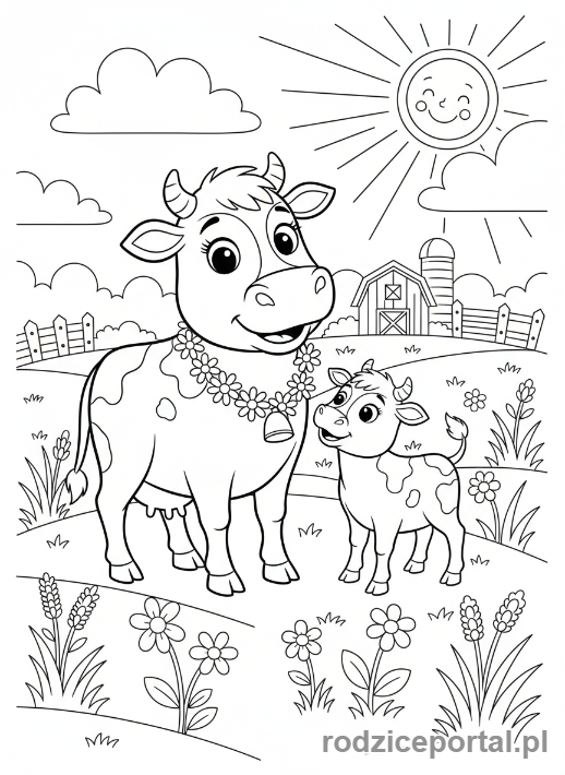 Kolorowanka Farma Edukacyjna - Krowa z cielakiem