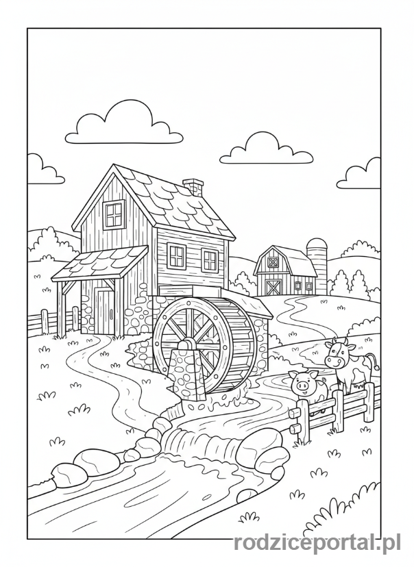Kolorowanka Farma Edukacyjna - Stary mlyn wodny