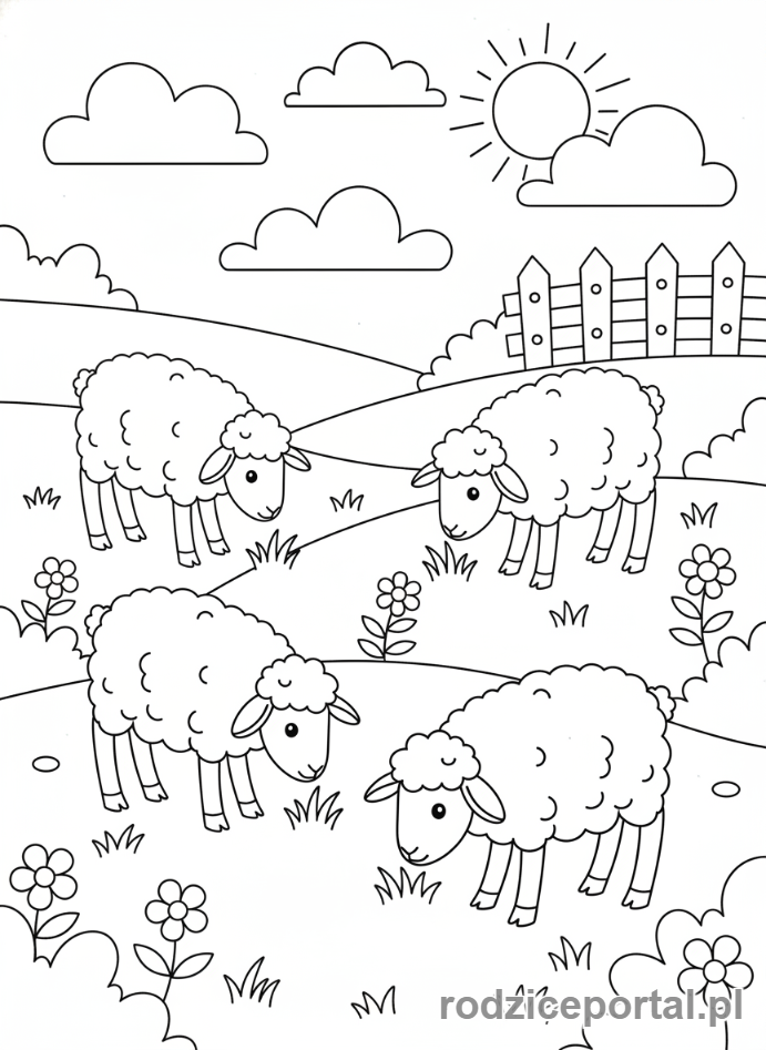Kolorowanka Farma - Pasące się owce