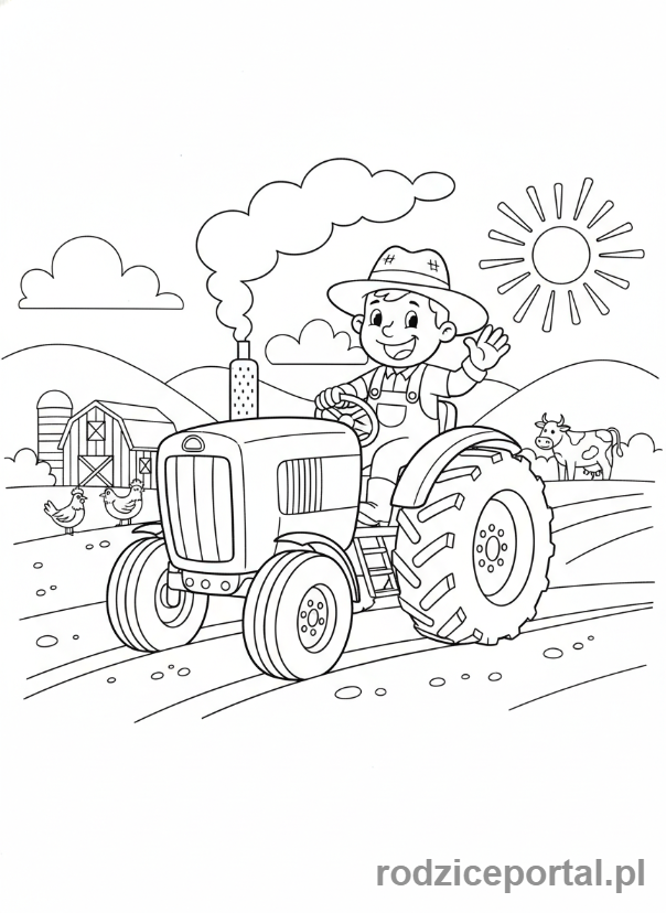Kolorowanka Farma - Rolnik na traktorze