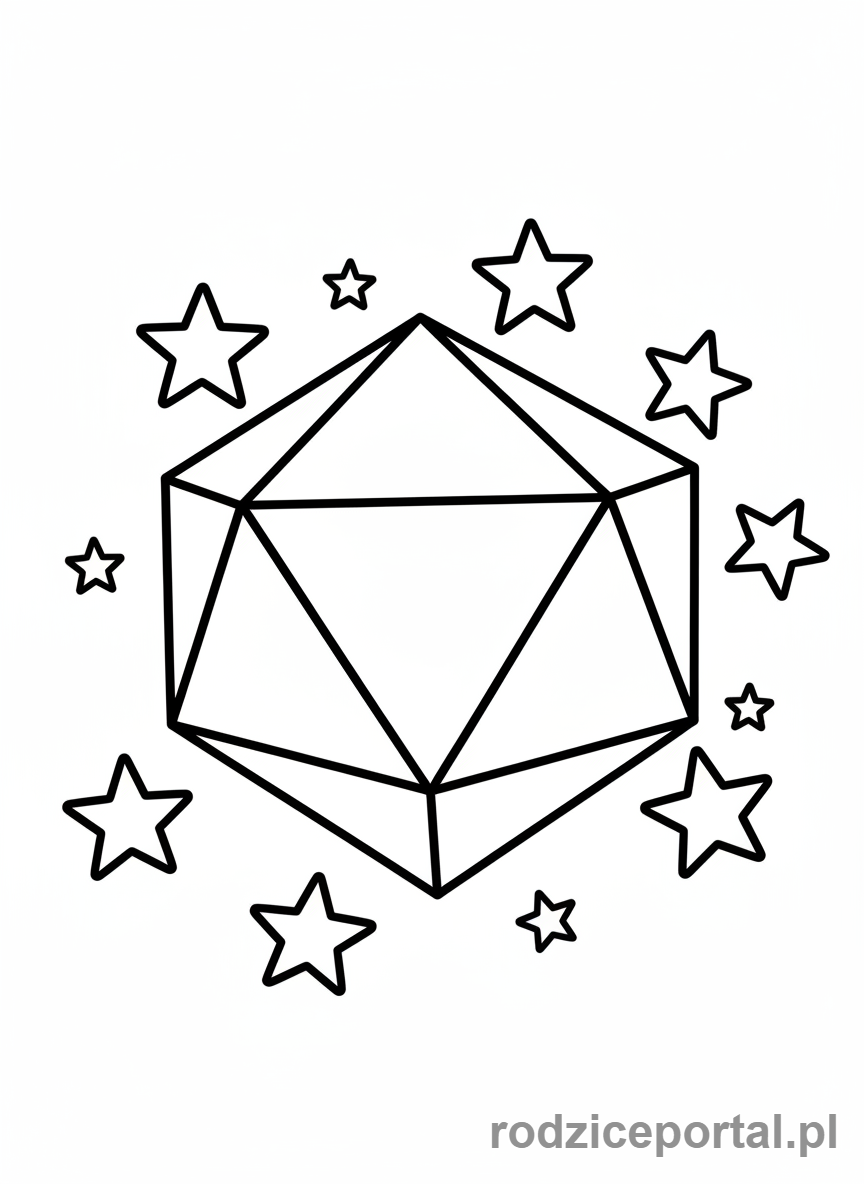 Kolorowanka Figury Przestrzenne - Dwudziestościan wśród gwiazd