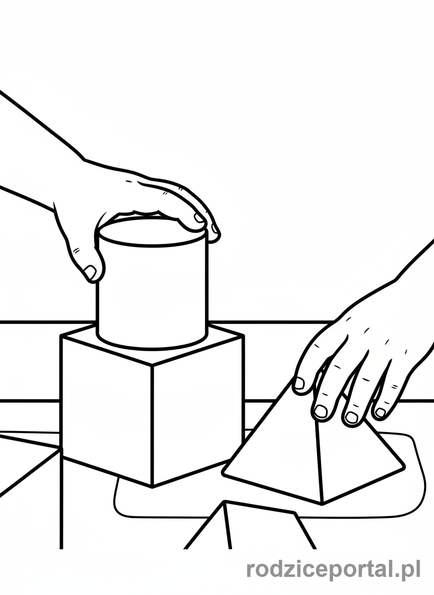 Kolorowanka Figury Przestrzenne - Dziecko z klockami