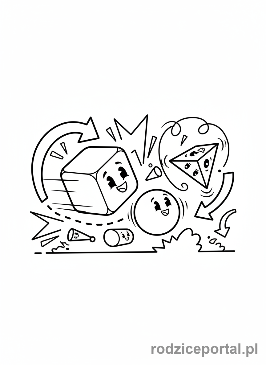 Kolorowanka Figury Przestrzenne - Figury w ruchu