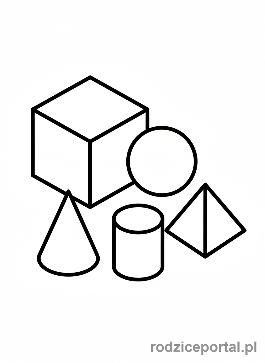 Kolorowanka Figury Przestrzenne - Rozrzucone figury przestrzenne