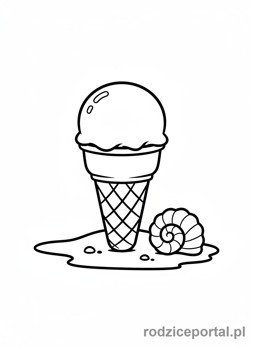 Kolorowanka Figury Przestrzenne - Stożek lodowy na plaży