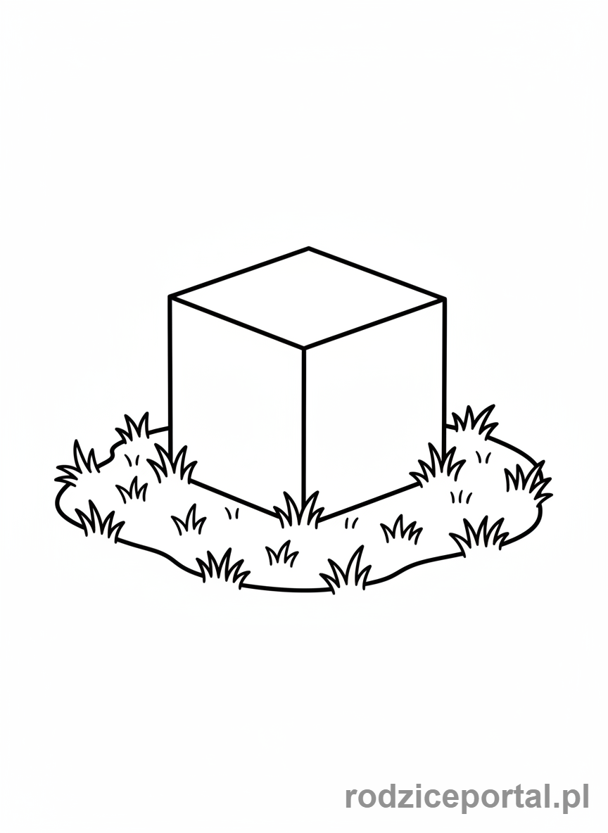 Kolorowanka Figury Przestrzenne - Sześcian na trawniku