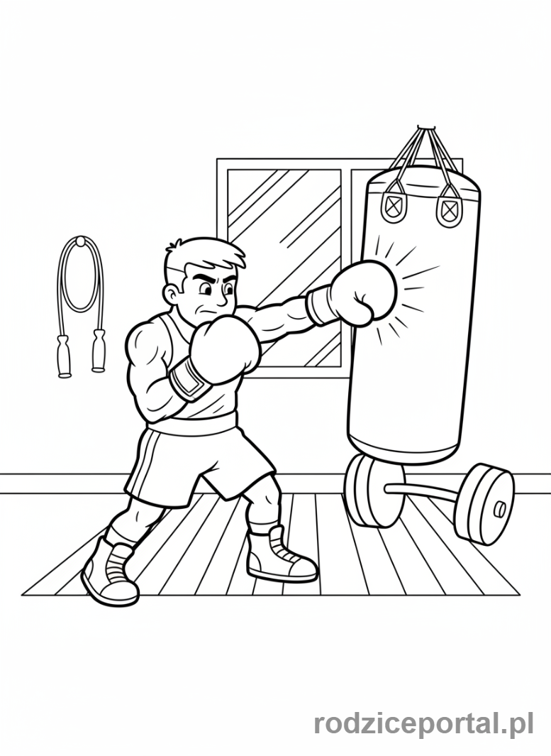 Kolorowanka Fitness - Bokser uderzający worek