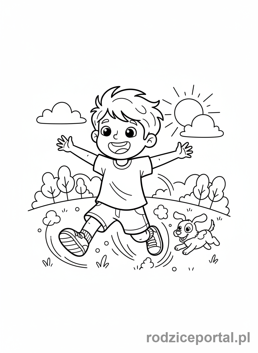 Kolorowanka Fitness - Dziecko biegnące z uśmiechem