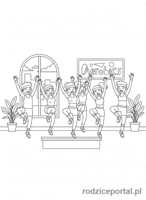 Kolorowanka Fitness - Grupa ćwicząca aerobik