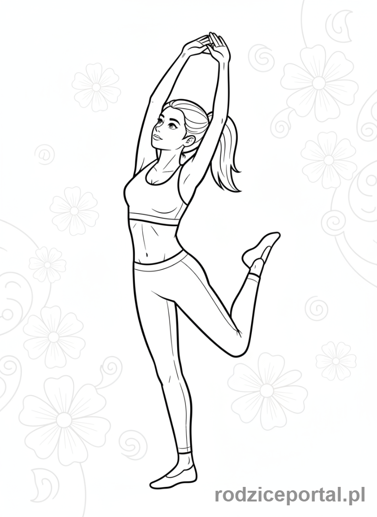 Kolorowanka Fitness - Kobieta rozciągająca się