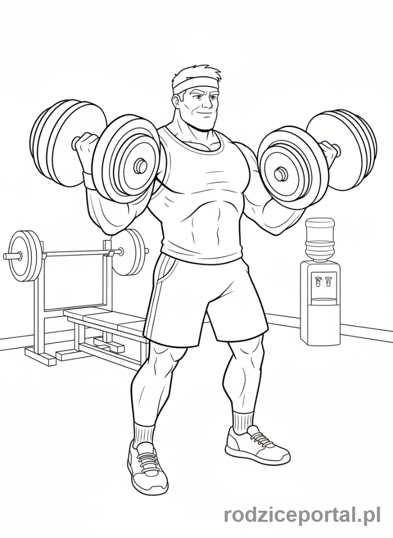 Kolorowanka Fitness - Mężczyzna podnoszący ciężary