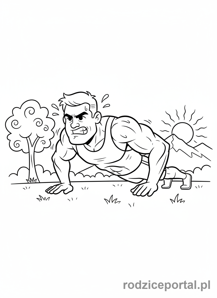 Kolorowanka Fitness - Mężczyzna robiący pompki