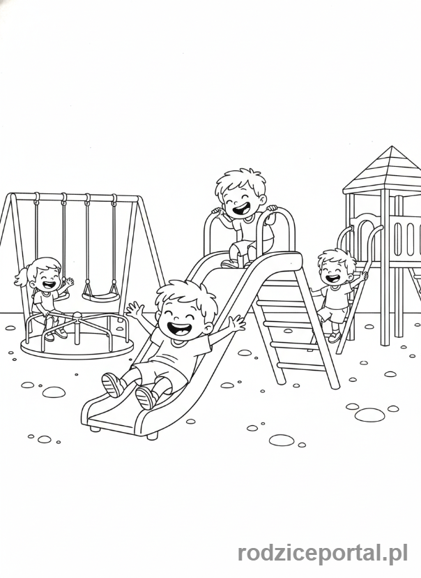 Kolorowanka Fizyka Dla Dzieci - Dzieci spadające na placu zabaw, grawitacja