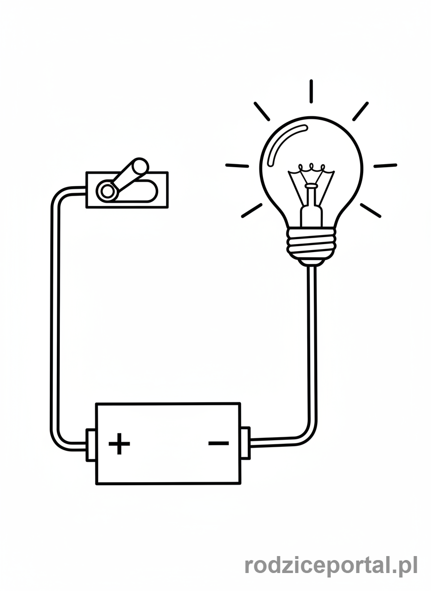 Kolorowanka Fizyka Dla Dzieci - Prosty obwód elektryczny, żarówka