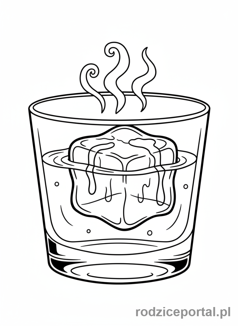 Kolorowanka Fizyka Dla Dzieci - Topniejąca kostka lodu w szklance, stany skupienia