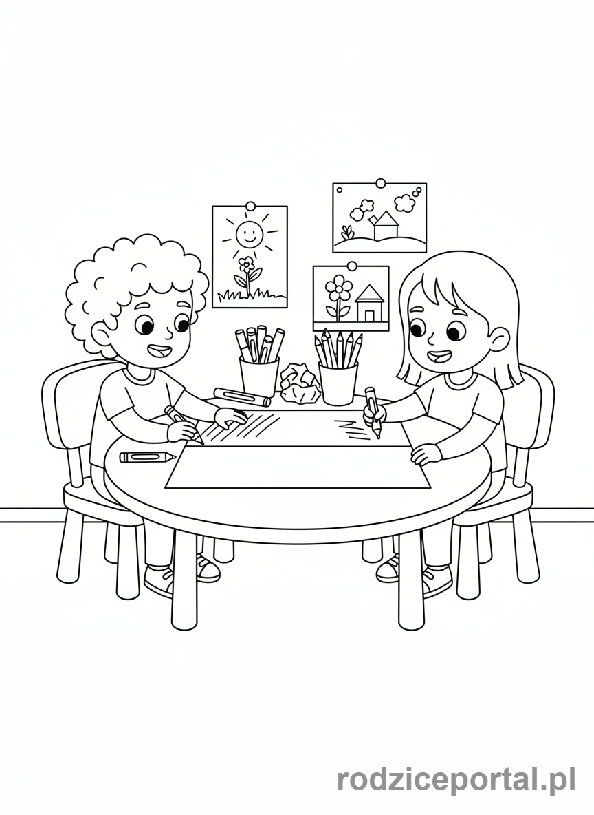 Kolorowanka Flaga Polski - Dzieci_rysujace_flage