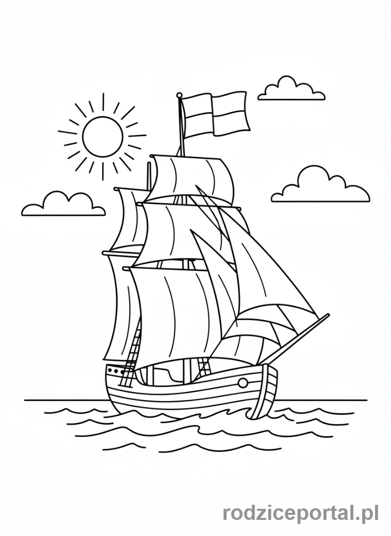 Kolorowanka Flaga Polski - Statek_z_flaga