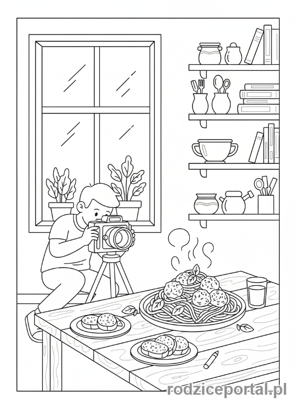Kolorowanka Fotograf - Fotograf robi zdjęcie jedzenia