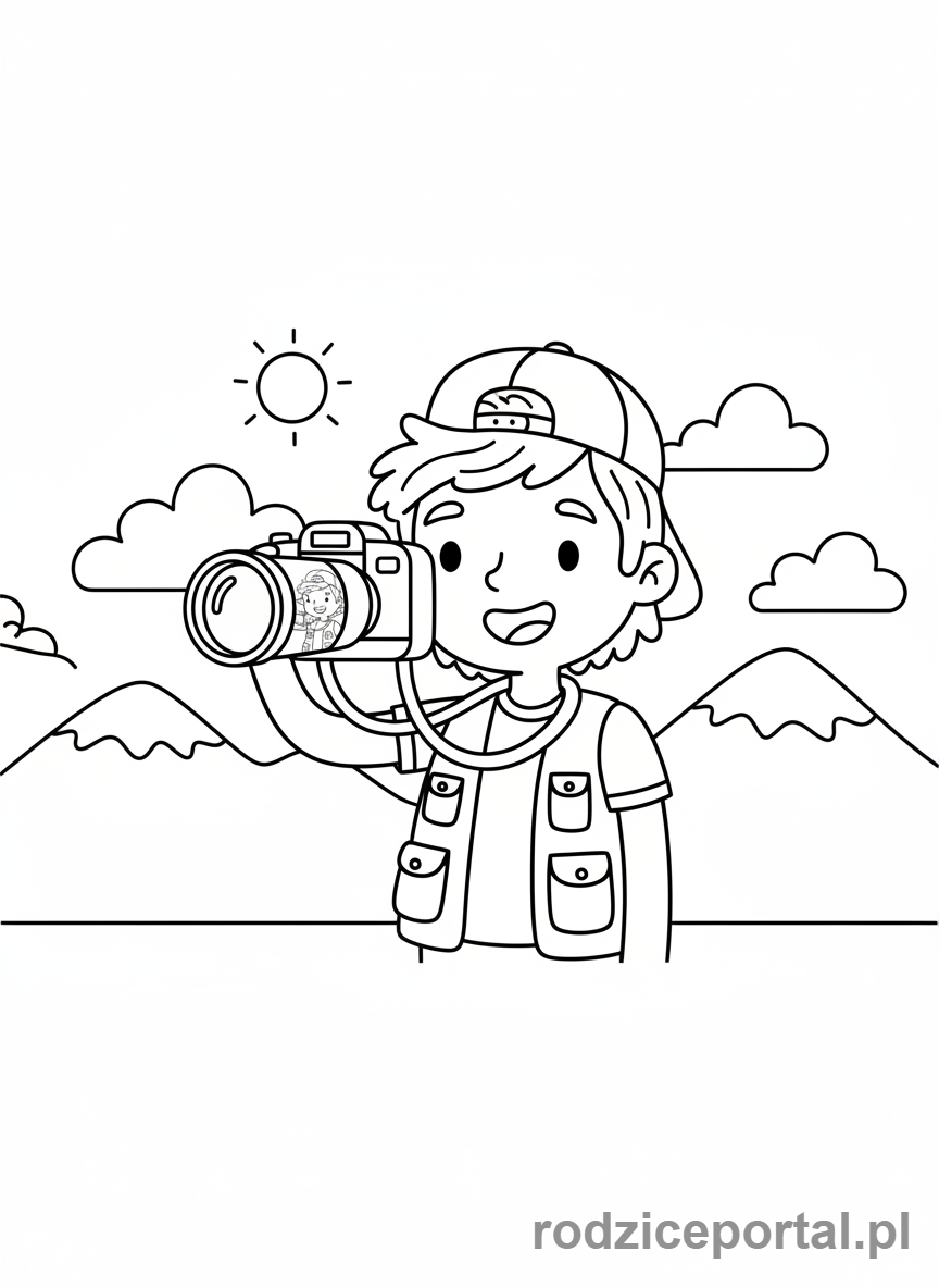 Kolorowanka Fotograf - Fotograf robiący selfie z aparatem