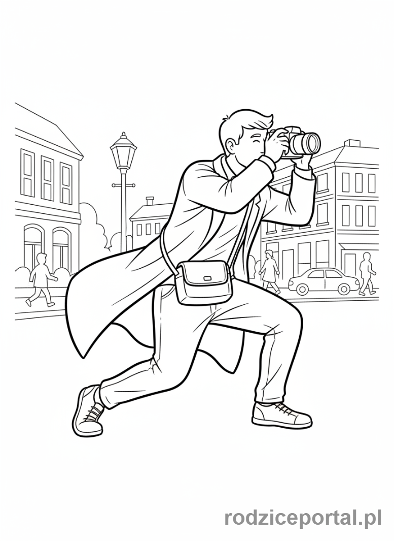 Kolorowanka Fotograf - Fotograf uliczny w ruchu