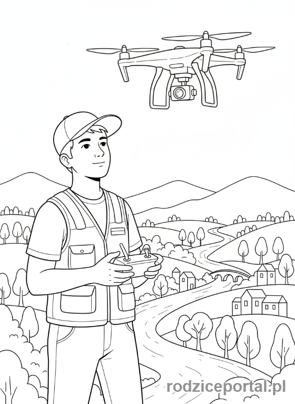 Kolorowanka Fotograf - Fotograf z dronem, widok z góry