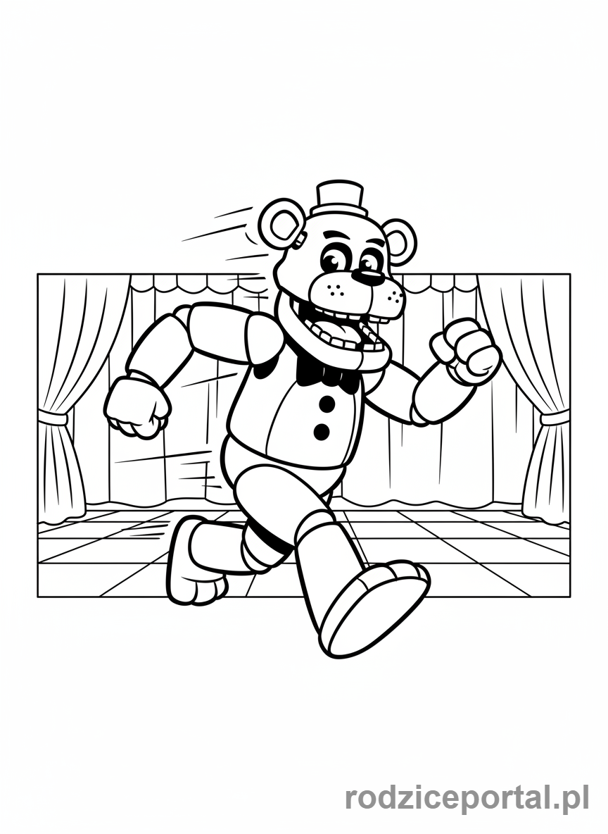 Kolorowanka Freddy Fazbear - Freddy Fazbear biegnie, dynamiczny