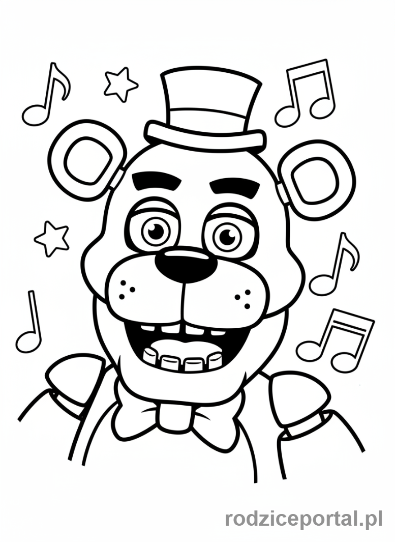 Kolorowanka Freddy Fazbear - Freddy Fazbear, górna część postaci, detale