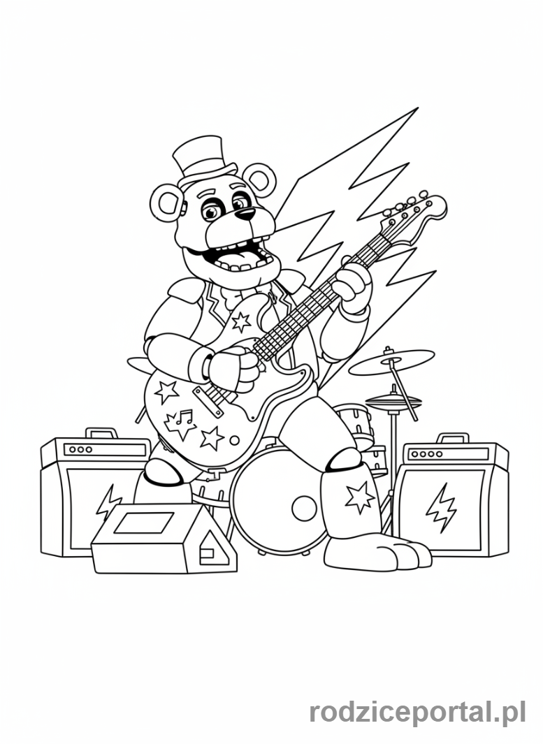 Kolorowanka Freddy Fazbear - Freddy Fazbear grający na gitarze