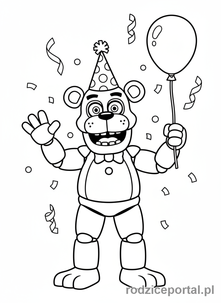 Kolorowanka Freddy Fazbear - Freddy Fazbear w kapeluszu urodzinowym
