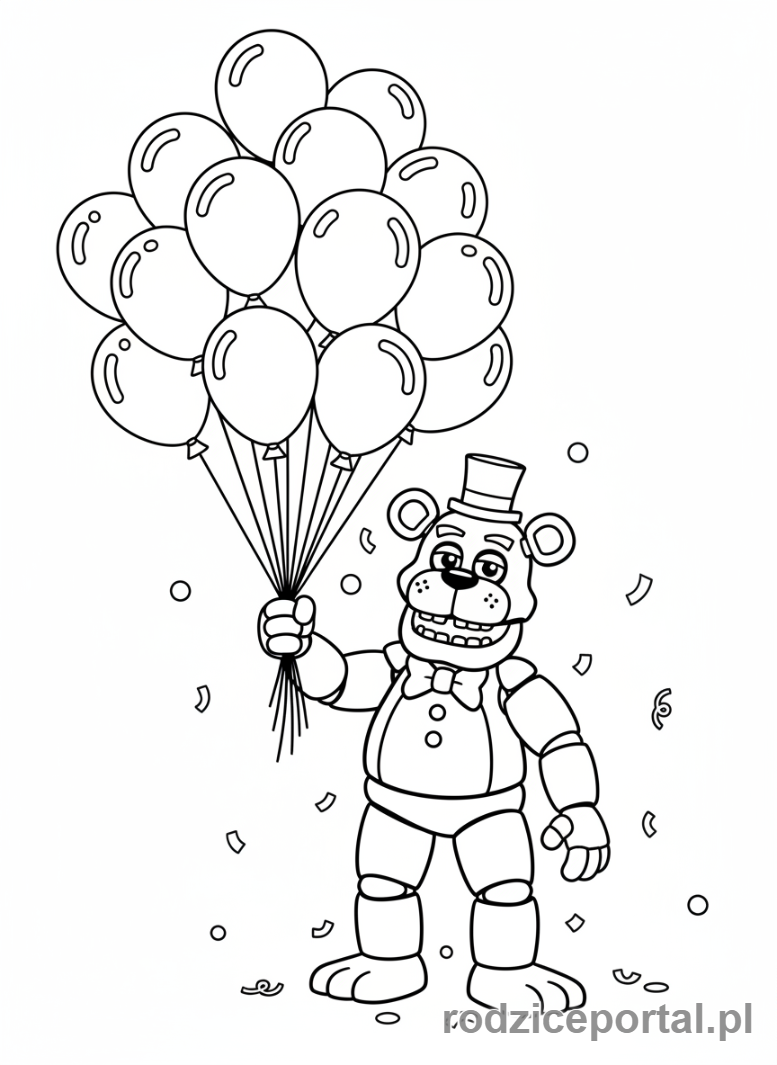 Kolorowanka Freddy Fazbear - Freddy Fazbear z balonami