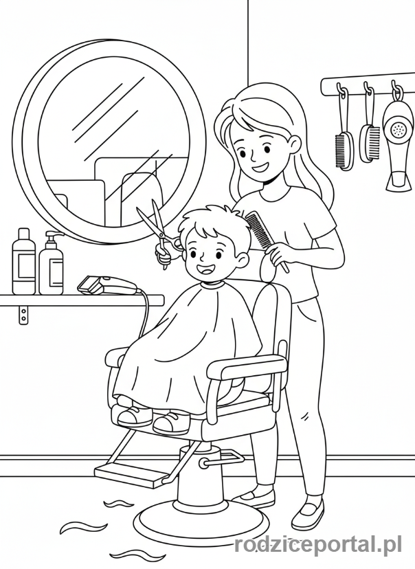 Kolorowanka Fryzjer - Dziecko u fryzjera