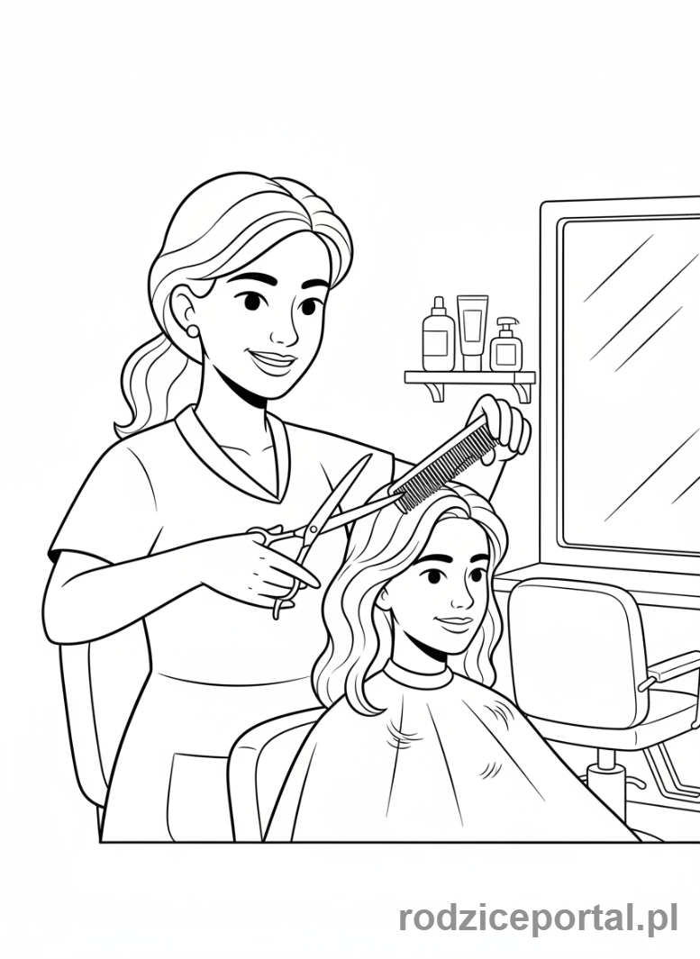 Kolorowanka Fryzjer - Fryzjer strzyże włosy