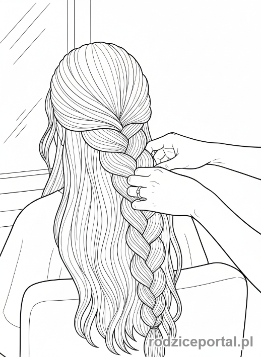 Kolorowanka Fryzjer - Fryzjerka plecie warkocze