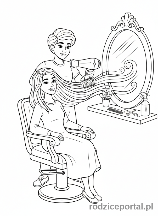 Kolorowanka Fryzjer - Kobieta u fryzjera, stylizacja