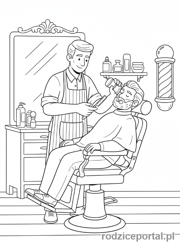 Kolorowanka Fryzjer - Mężczyzna u barbera