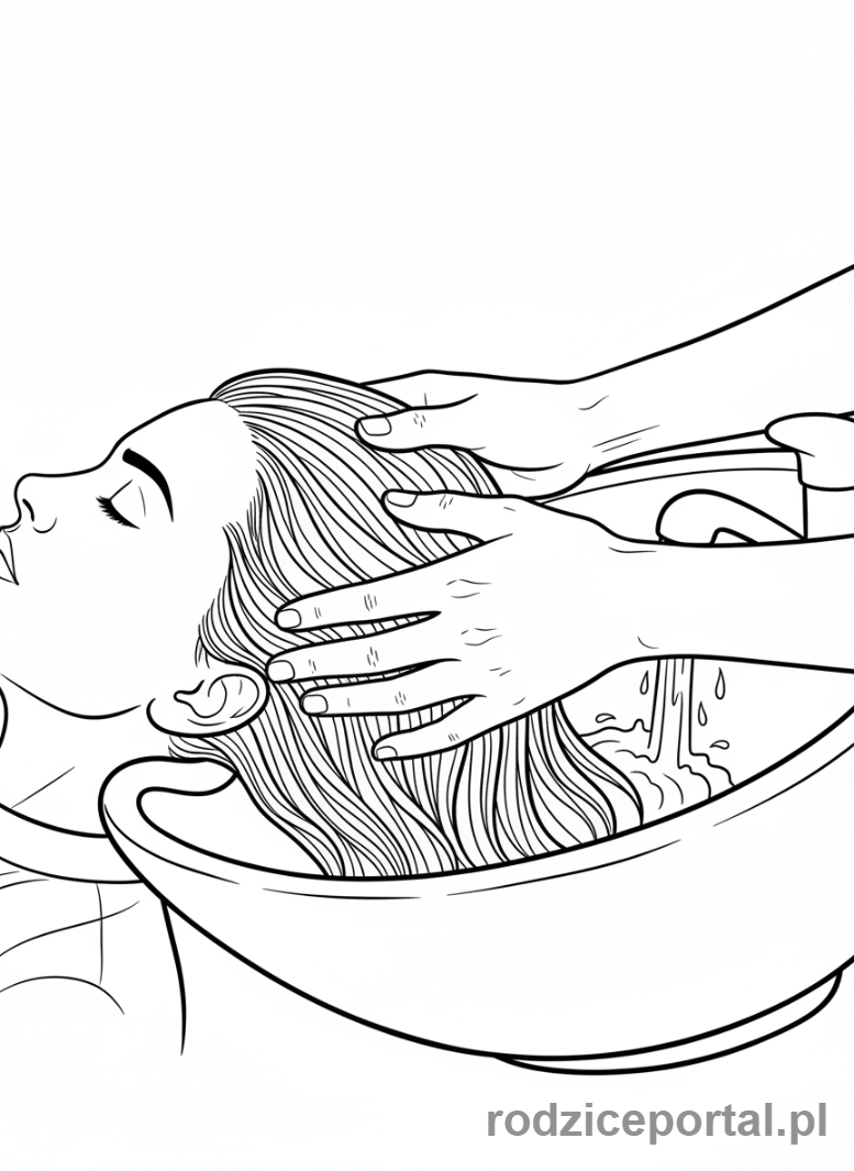 Kolorowanka Fryzjer - Mycie włosów u fryzjera