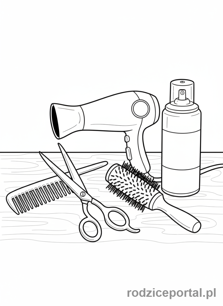 Kolorowanka Fryzjer - Narzędzia fryzjerskie