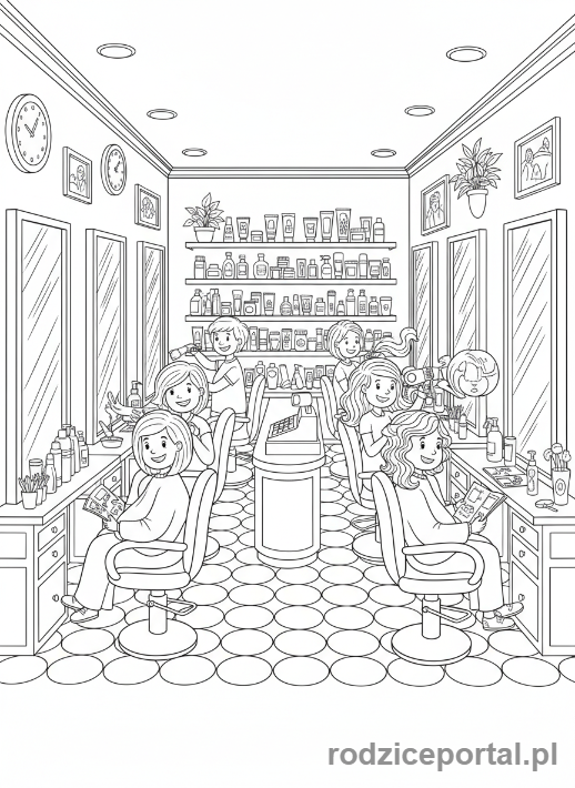 Kolorowanka Fryzjer - Salon fryzjerski wnętrze